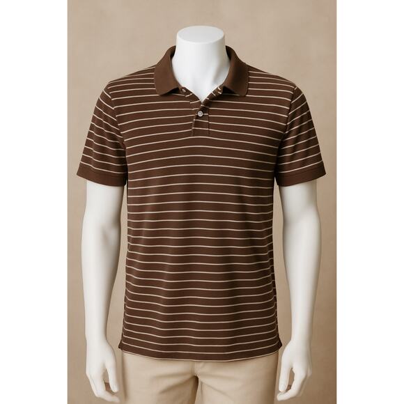 Old Navy Men’s XL Polo Shirt Brown Tan Stripes Short Sleeve Retro Cotton - Picture 1 of 8